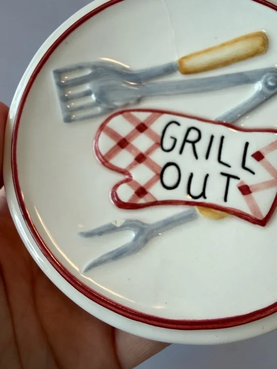 3 Pc MWW Market 4.5" Mini Plate Set Grill/ Pig/Go Out/Take Out -Farmhouse Picnic - Picture 10 of 16